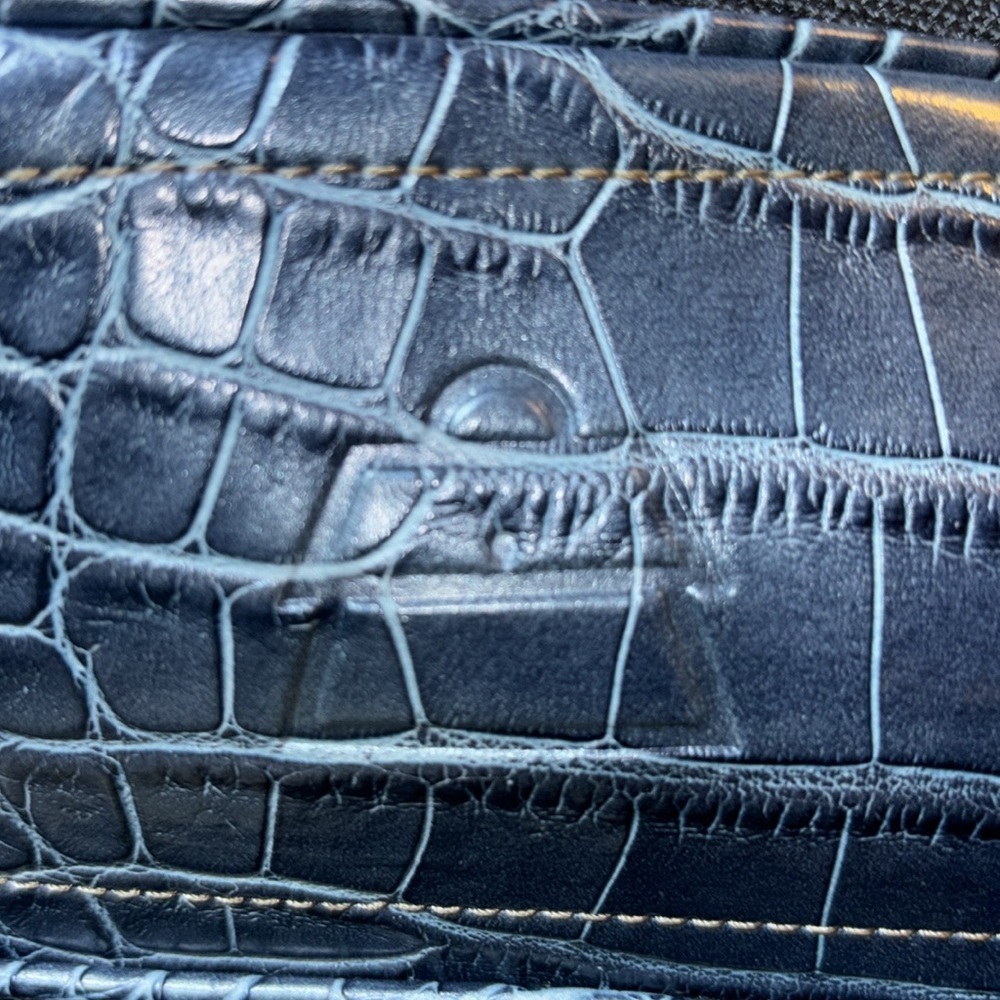 Kathy Van Zeeland Navy Canvas Faux Croc Double Strap Satchel Shoulder Bag Y2K - Picture 15 of 15